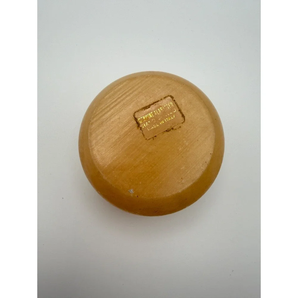 Genuine Alabaster Trinket Jar Round Hinged Box Rose Design Made in Italy